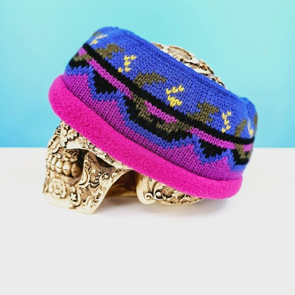 LL Bean Head Warmer Headband Wool Fleece Blue Purple Pink Nordic Fair Isle USA - Picture 4 of 11